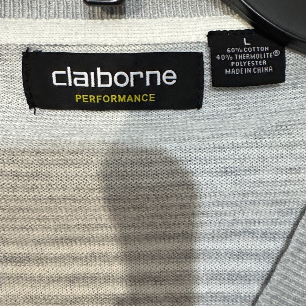 Claiborne Men's Striped Gray V-Neck Sweater - Picture 3 of 6